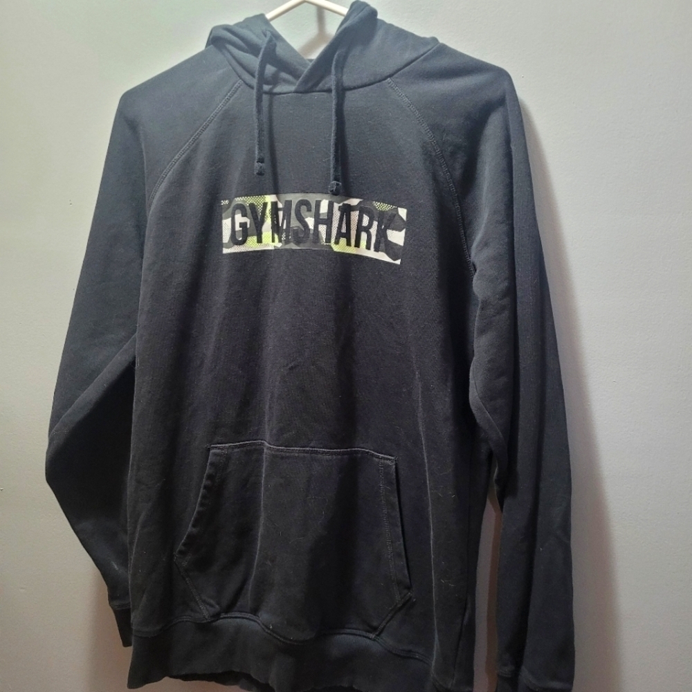Gymshark Black Pullover Logo Front Hoodie Size M